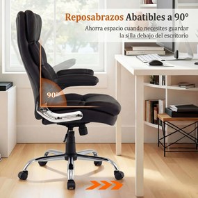 Cadeira de escritório ergonómica em couro sintético com altura ajustável, oscilação, braços rebatíveis e rodas Preta