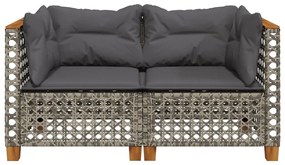 Sofás de canto p/ jardim c/ almofadões 2 pcs vime PE cinzento