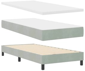 Cama Box com Colchão e Luz LED Cinza Claro 90x190 cm Veludo