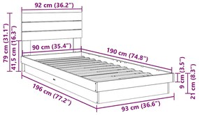 Estrutura cama cabeceira sem colchão 90x190 cm maciça carvalho