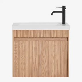 Conjunto De Móvel De Casa De Banho Suspenso Em Madeira Com Lavatório Integrado Narek Castanho Fresno & Sem Espelho & Preto Mate, 20 - Sklum