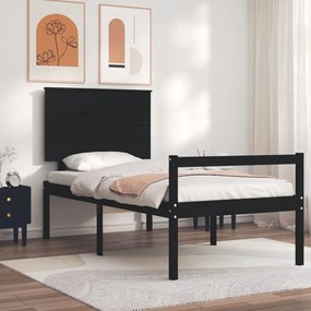 Estrutura de cama com cabeceira 90x200 cm madeira maciça preto