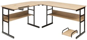 Mesa em L com tampo inclinável, estante inferior e suporte para CPU, mesa de desenho, mesa de computador 170 x 150 x 75 cm nogueira