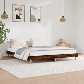 Estrutura de cama sem colchão 200x200 cm carvalho fumado