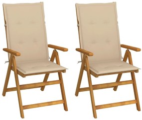 vidaXL Cadeiras jardim reclináveis c/ almofadões 2 pcs acácia maciça