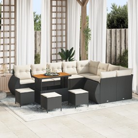 Conjunto de Sofá de Jardim de 13 Peças com Almofadas Preto Rattan Poli