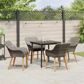 Conjunto de Jantar de Jardim de 5 Peças Cinza em Rattan Sintético