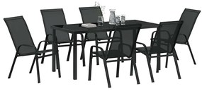 Conjunto de Jantar de Jardim com 7 Peças, Preto, Textilene e Aço