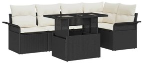 Conjunto de Sofás de Jardim vidaXL de 6 Peças com Almofadas Preto Rattan Poliéster