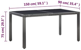 7 pcs conjunto de jantar para exterior vime PE cinzento
