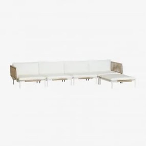 Conjunto De Jardim Com Sofá Modular De 4 Peças Com 2 Módulos De Canto E Puff Em Aço Roubly Beige De Amêndoa - Sklum