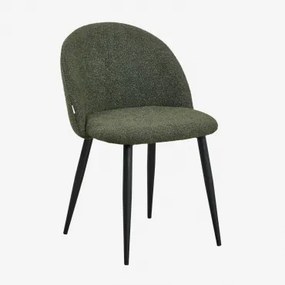 Pack De 2 Cadeiras De Jantar Estofadas E Em Aço Kana Negro & Bouclé Verde Exército & Bouclé - Sklum