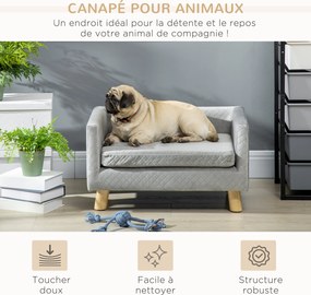 Sofá-cama para cães com design escandinavo, almofada macia e pés em madeira maciça 64 x 45 x 36 cm veludo cinzento