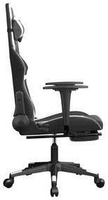 Cadeira gaming massagens c/ apoio pés couro artif. preto/branco