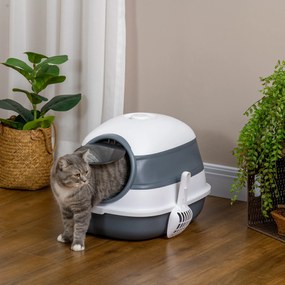 Caixa de Areia para Gatos Dobrável Fechada com Pá 52x41x38 cm Branco e Cinza