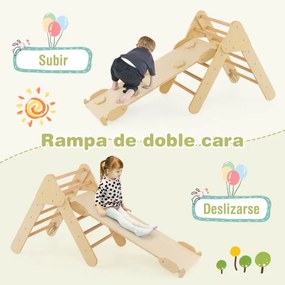 Triângulo de trepar em madeira 4 em 1 para crianças Jogo de trepar com triângulo/arco/alça para deslizar ou trepar Montessori Natural