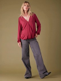 Agora -40%: Camisola pré-mamã, efeito blusa cruzada à frente, ENVIE DE FRAISE bordeaux