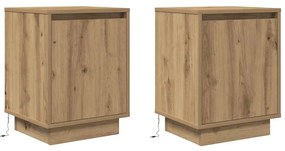 Mesas cabeceira c/ luzes LED 2pcs 38x34x50cm carvalho artesanal