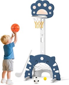 Cesto de basquetebol 3 em 1 ajustável em altura com jogos de futebol e golfe para crianças a partir dos 3 anos 65 x 49 x 130-151 cm Azul