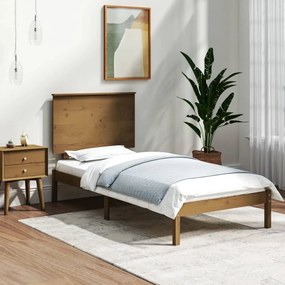vidaXL Estrutura de cama 100x200 cm pinho maciço castanho mel