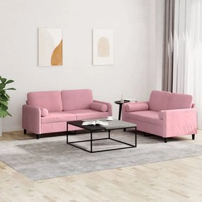 vidaXL 2 pcs conjunto de sofás com almofadas veludo rosa