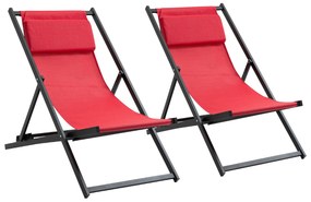 Outsunny Conjunto de 2 Espreguiçadeiras Dobráveis com Encosto Reclinável em 5 Posições e Apoio para a Cabeça Acolchoado 96,5x58x91,5cm Vinho