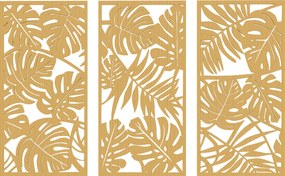 HOMCOM Decoração de Parede de Madeira 3D 3 Peças 40x80 cm Adornos com Padrão de Folhas Tropicais Madeira | Aosom Portugal