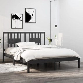 vidaXL Estrutura de cama king 150x200 cm madeira maciça cinza