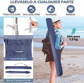 Guarda-sol de praia portátil  178 x 206 cm  com inclinação ajustável e bolsa de transporte para jardim, pátio e exterior azul escuro