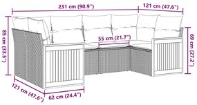 6 pcs conjunto sofás de jardim com almofadões vime cinzento