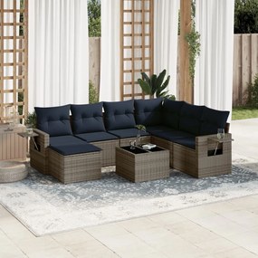 vidaXL 8 pcs conjunto sofás p/ jardim c/ almofadões vime PE cinzento