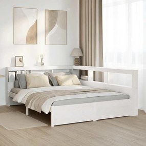 vidaXL Cama com estante sem colchão 150x200 cm pinho maciço branco
