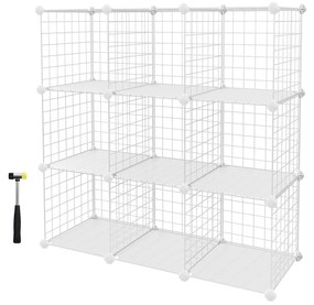 Estante modular 9 cubos, malha metálica, 93 x 31 x 93 cm, cor branca