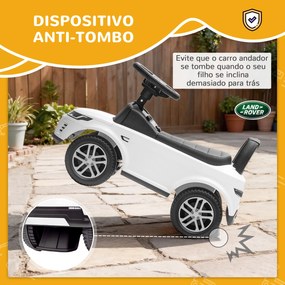 Carro Andador para Crianças  com Licença de Land Rover com Armazenamento Buzina Sons de Motor 65,5x28x42 cm Branco