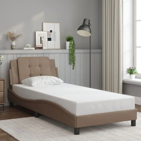 Estrutura de cama c/ luzes LED 90x200cm couro artif. cappuccino