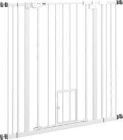 Barreira de Segurança para Cães com Porta Pequena Fechamento Automático e Sistema Duplo de Bloqueio 74-101x104,1 cm Branco