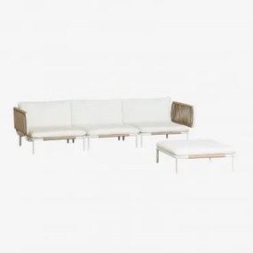 Conjunto De Jardim Com Sofá Modular De 3 Peças Com 2 Módulos De Canto E Puff Em Aço Roubly Beige De Amêndoa - Sklum