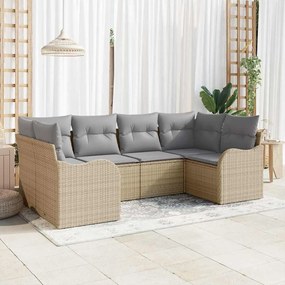 vidaXL Conjunto de Sofá de Jardim de 6 Peças com Almofadas Bege Vime Poliéster