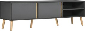 Móvel de TV para televisores até 55 polegadas, estilo escandinavo, com 2 portas e 2 nichos, com passadores de cabos, 150 x 35 x 45 cm, cinzento escuro