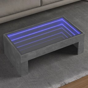 vidaXL Mesa de centro luzes LED Infinity 90x50x30 cm cinzento cimento