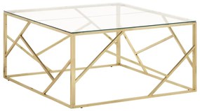 Mesa de centro aço inoxidável e vidro temperado dourado