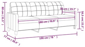 Sofá de 3 lugares 180 cm couro artificial vermelho tinto