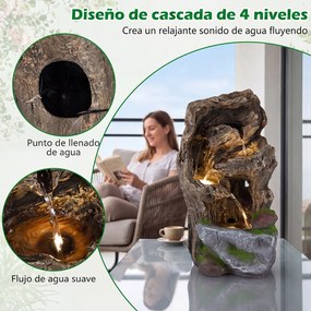 Fonte de Jardim em Cascata, 30,5 x 26 x 53 cm, 4 Níveis com Iluminação LED, Natural