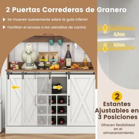 Armário de café-bar 120 x 40 x 127,5 cm com estação de carregamento Portas deslizantes Garrafeira amovível Estantes ajustáveis Branco e nogueira