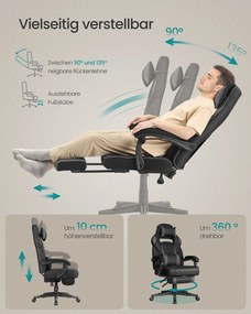 Cadeira gaming com apoio para os pés, apoio para a cabeça e almofada lombar, preto e cinza-ardósia