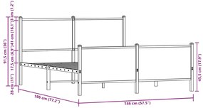 Estrutura de cama sem colchão 140x190cm metal carvalho castanho