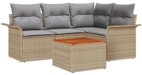 Conjunto de Sofá de Jardim de 5 Peças da com Almofadas Bege em Rattan
