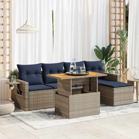 6 pcs conjunto sofás de jardim com almofadões vime cinzento