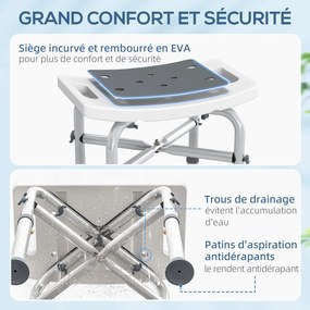 Banco de duche 42,5 L x 27 P x 44-51,5 A cm assento almofadado e ajustável, pés com ventosas antiderrapantes, em alumínio cinzento