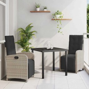 vidaXL Conjunto de Jantar de Jardim de 3 Peças com Almofadas Rattan Fibrado Cinza Claro